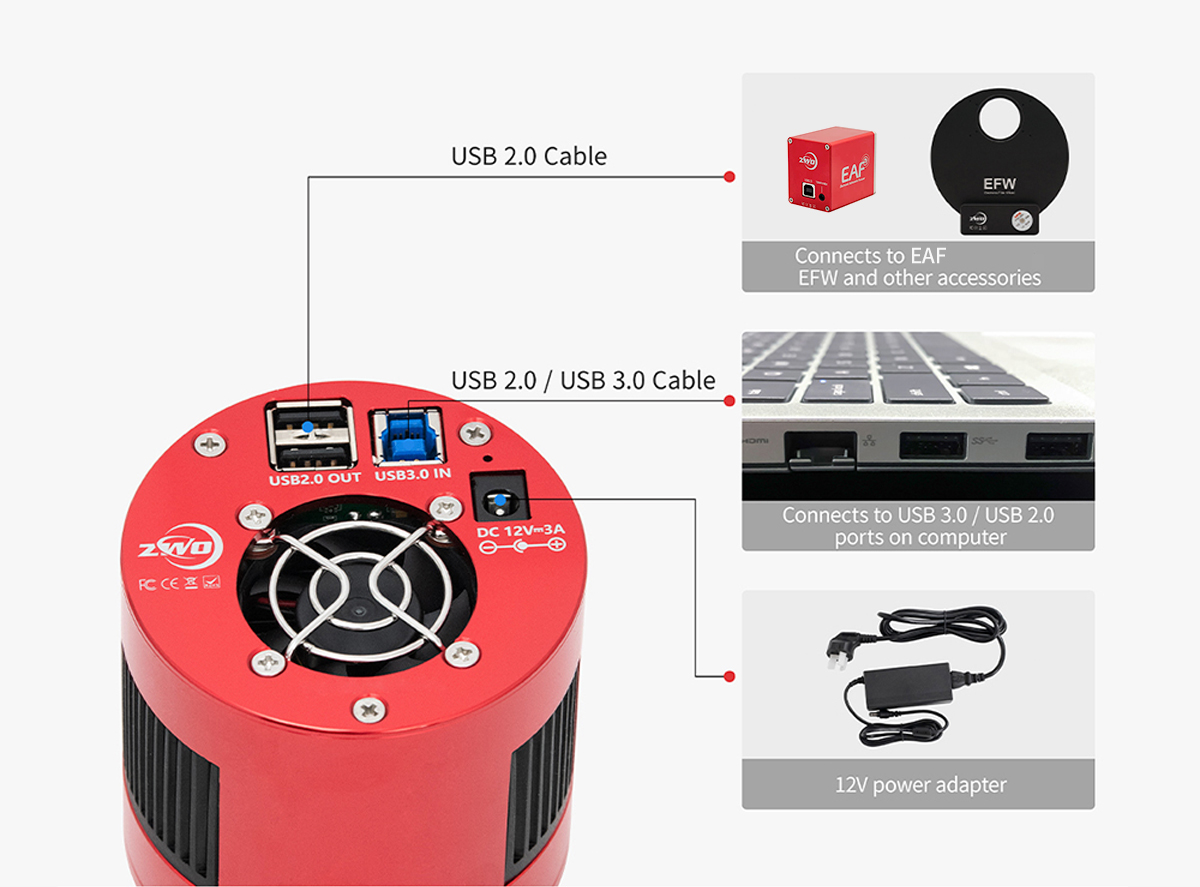   The ASI2600MC Duo combines imaging and guiding sensors in one compact body. The main sensor is the Sony IMX571 coming with a native 16-bit ADC,14stops dynamic range, and a 3.76um square pixel array.  [EN]  