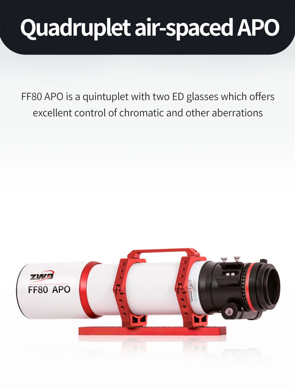 ZWO FF80 80mm Apochromatic Refractor Telescope - ZWO-FF80-APO